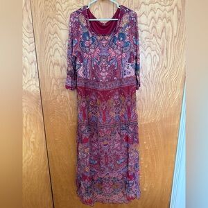 Soft Surroundings Red Paisley Long Sleeve Maxi Dress